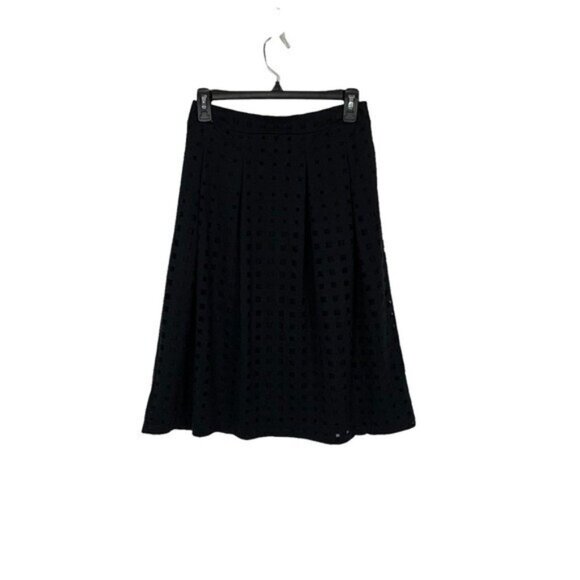 Halogen Black A Line Midi Skirt Textured Pleated Flowy Chic Office Casual 2 - Picture 1 of 6